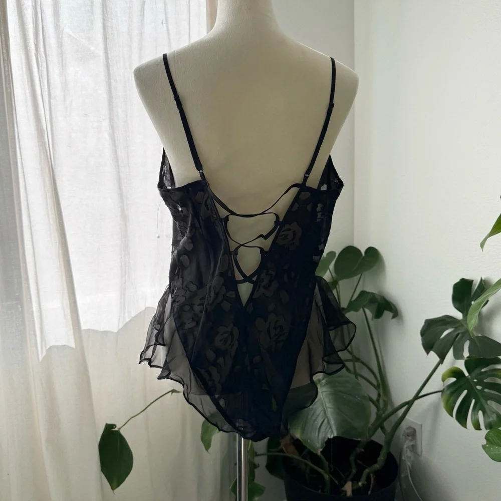 Vintage Gold Label Victoria’s Secret Black Teddy Romper Bodysuit Size L